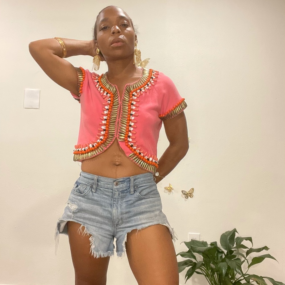 Pink Beaded Vintage Milly Vest size Small